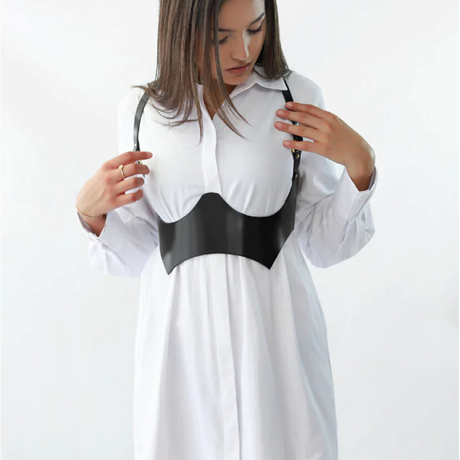 Hakiki deri underbust harness