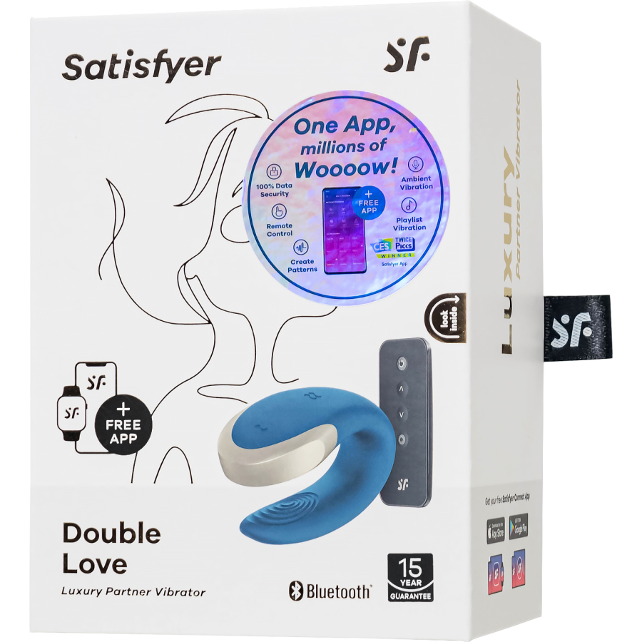 Satisfyer Double Love Connect App Blue Çiftler İçin Mini Vibratöt, silikon, mavi, 18 cm