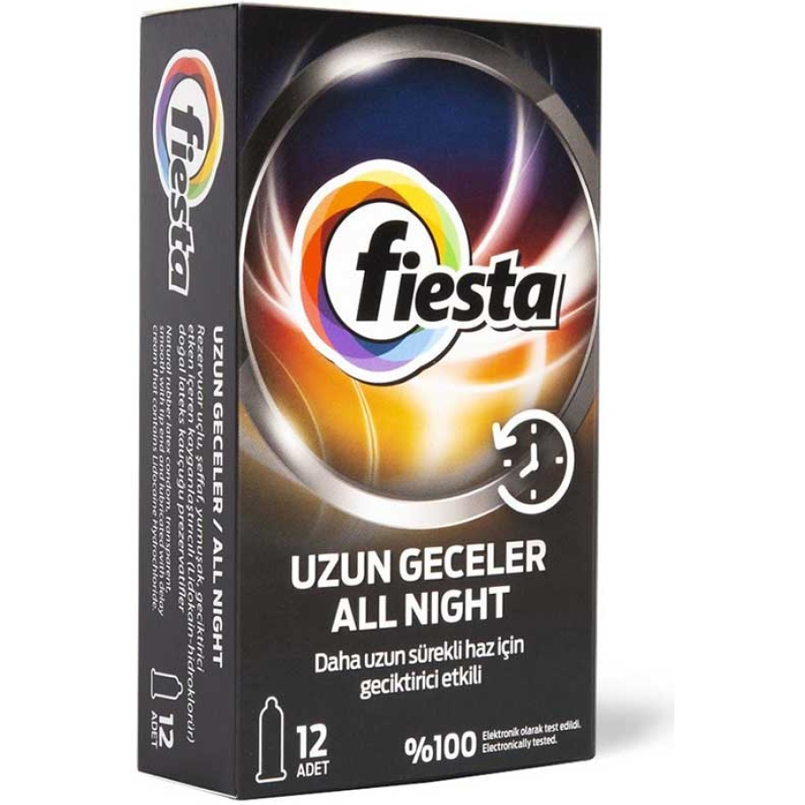Fiesta all night geciktiricili prezervatif fiesta uzun geceler all night prezervatif 12'li gecenin en “tanıdık” yüzü… bildiği ve sevdiği heyecandan vazgeçemeyenlere özel… keyfin güvenle buluştuğu anlarda hep yanınızda… keyif dolu bir geceyi güven içinde geçirmeniz için yumuşak ve güçlü bir kondom… fiesta kondomları ayrıcalıkları kaliteyi erişebilir fiyata tecrübe edebilmeniz için uluslararası standartlara sahiptir. %100 elektronik...