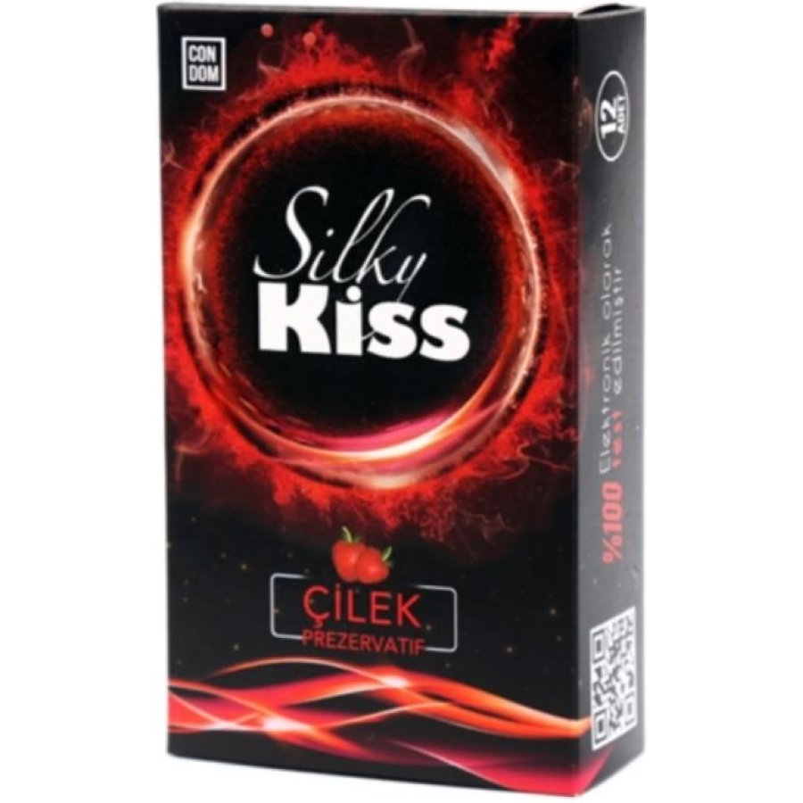 Silky kiss çilek aromalı prezervatif rezervuar uçlu, şeffaf kayganlaştırıcı içeren doğal lateks prezervatif silky kiss çilek aromalı 12ad prezervatif