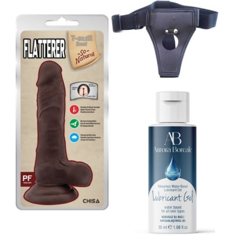 Belden bağlamalı kayganlaştırıcı set flatterer kıkırdaklı gerçekçi dildo - 18. 6cm zenci