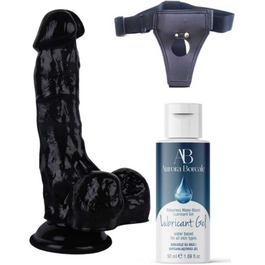 Belden bağlamalı kayganlaştırıcı set noctis 18cm siyah dildo no:5
