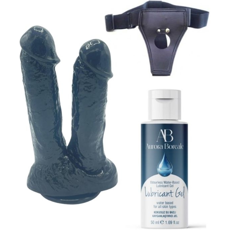 Belden bağlamalı kayganlaştırıcı set noctis 21cm siyah çiftli dildo no:61