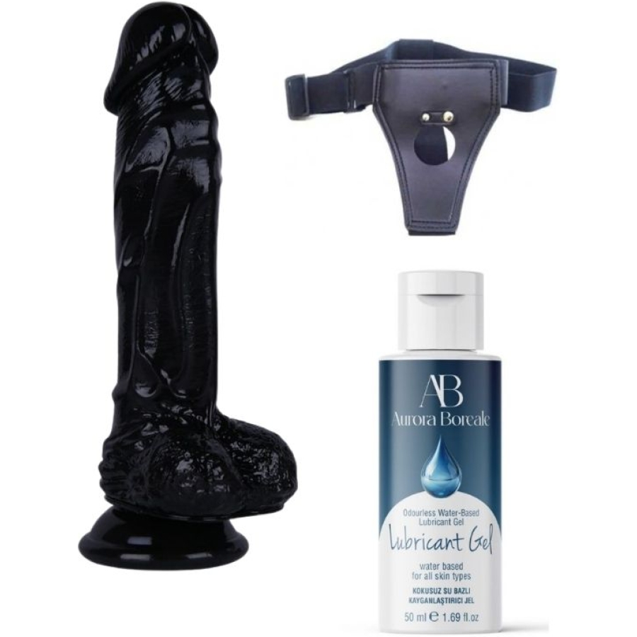 Belden bağlamalı kayganlaştırıcı set noctis 21cm siyah dildo no:64