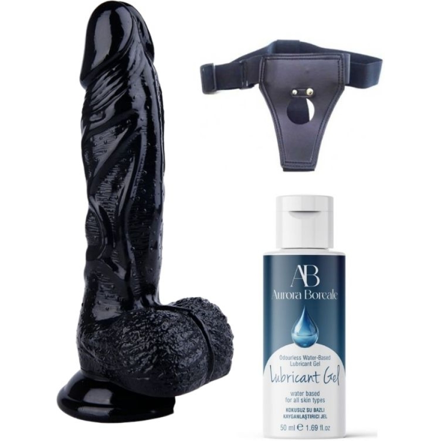 Belden bağlamalı kayganlaştırıcı set noctis 22,5cm siyah dildo no:13