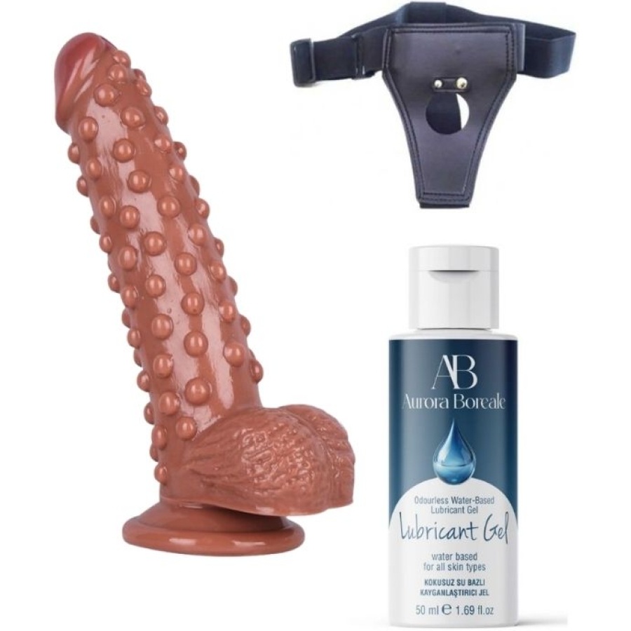 Belden bağlamalı kayganlaştırıcı set + noctis 24cm kahverengi dildo