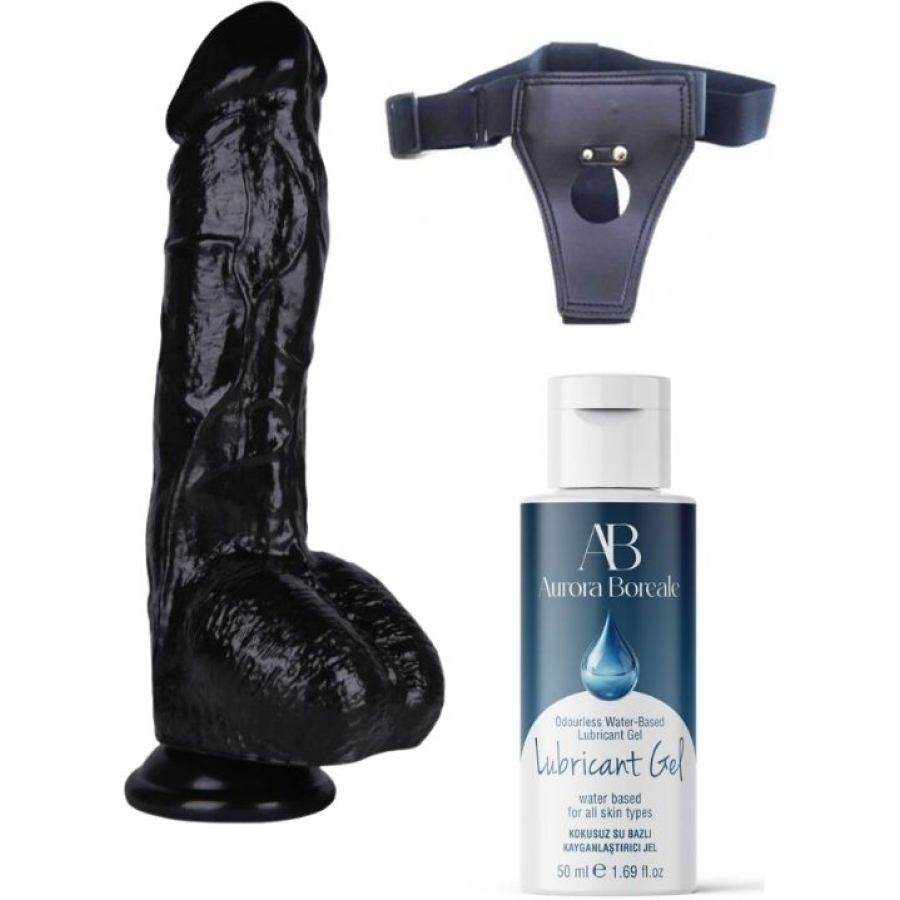 Belden bağlamalı kayganlaştırıcı set noctis 26,5cm siyah dildo no:63