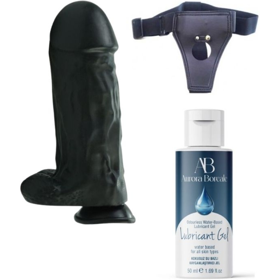 Belden bağlamalı kayganlaştırıcı set noctis 27cm siyah dildo no:2