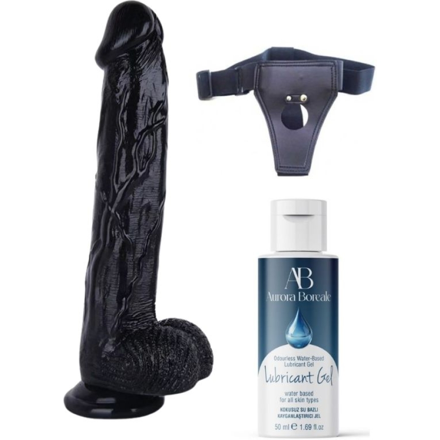 Belden bağlamalı kayganlaştırıcı set noctis 30cm siyah dildo no:26