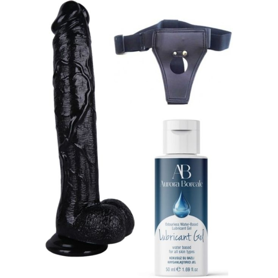 Belden bağlamalı kayganlaştırıcı set + noctis 30cm siyah dildo