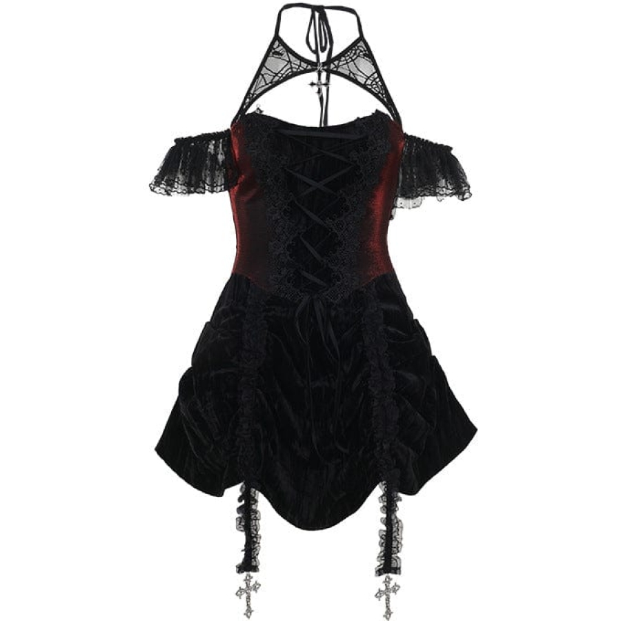 Gotik açık omuzlu dantel elbise