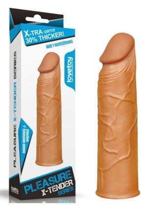 Add 1" Pleasure X Tender Penis Sleeve Brown